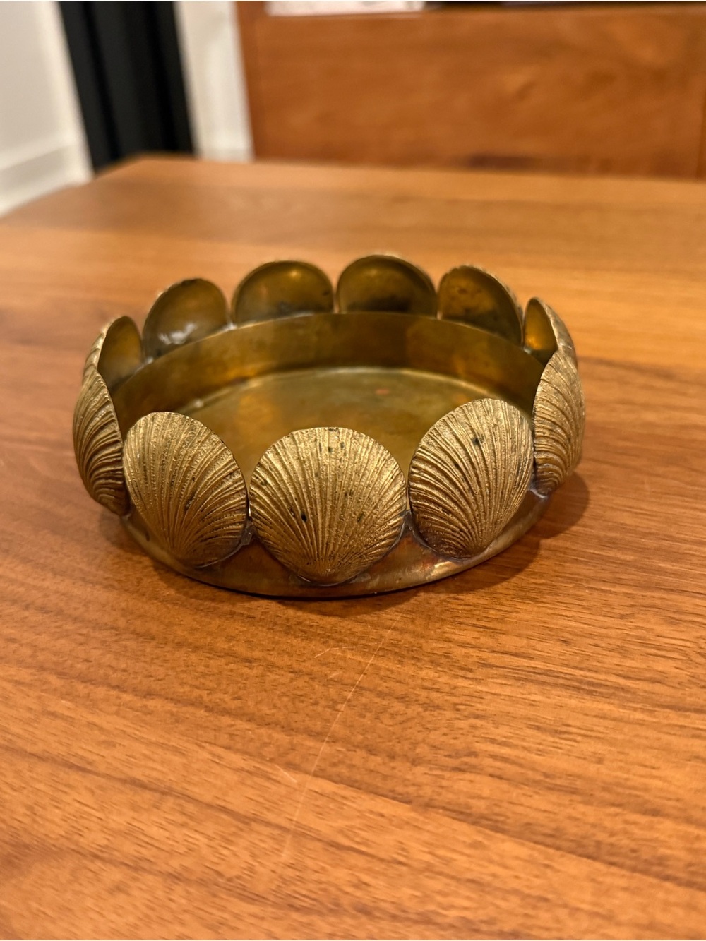 Vintage Brass Scallop Shell Wine Coaster Trinket Dish Hollywood Regency